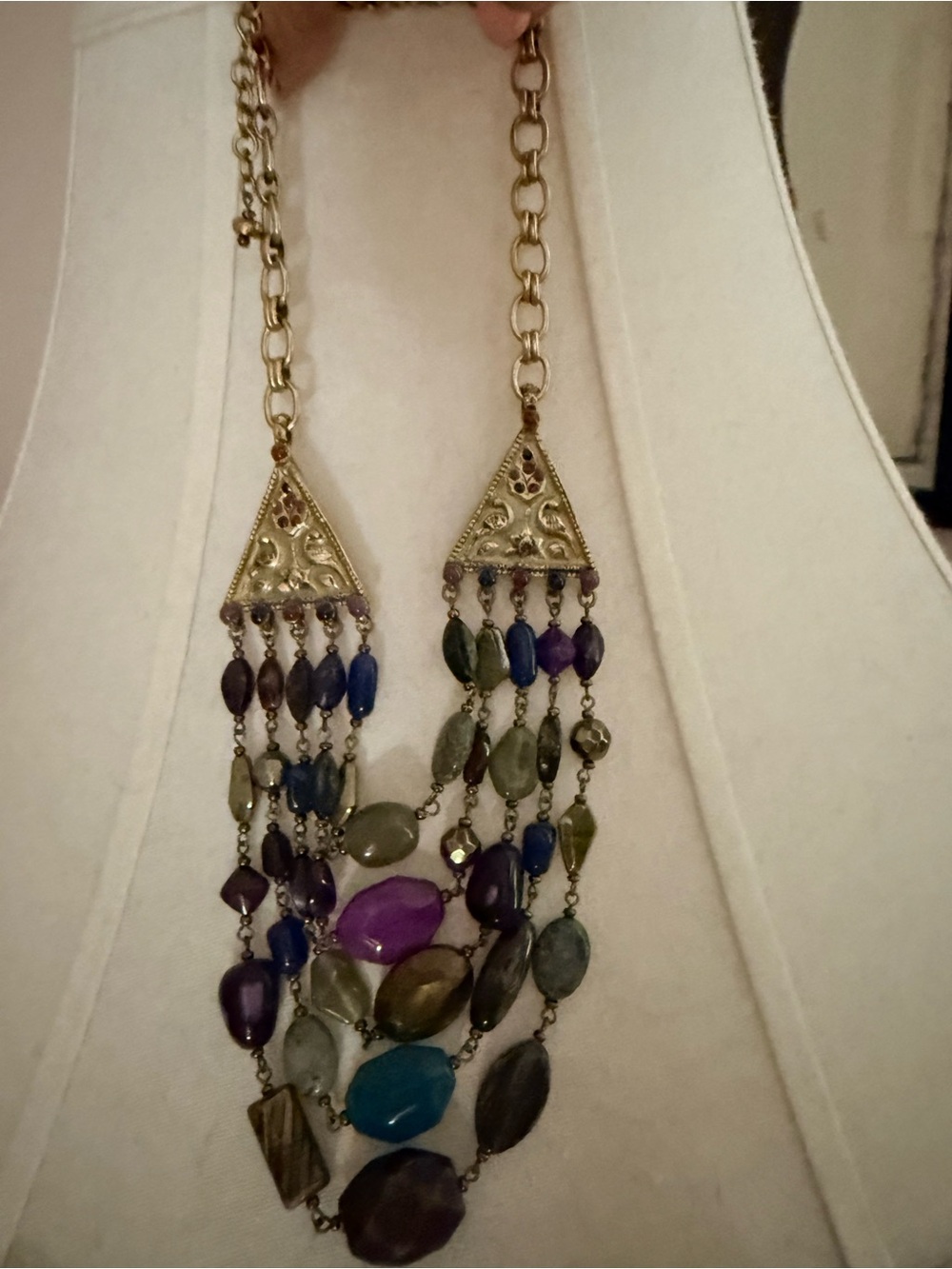 Multicolor Gemstone Drop Statement Necklace - Gold Tone